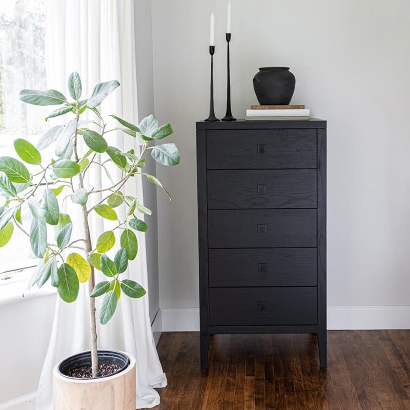 Hara Black Five Drawer- Dresser