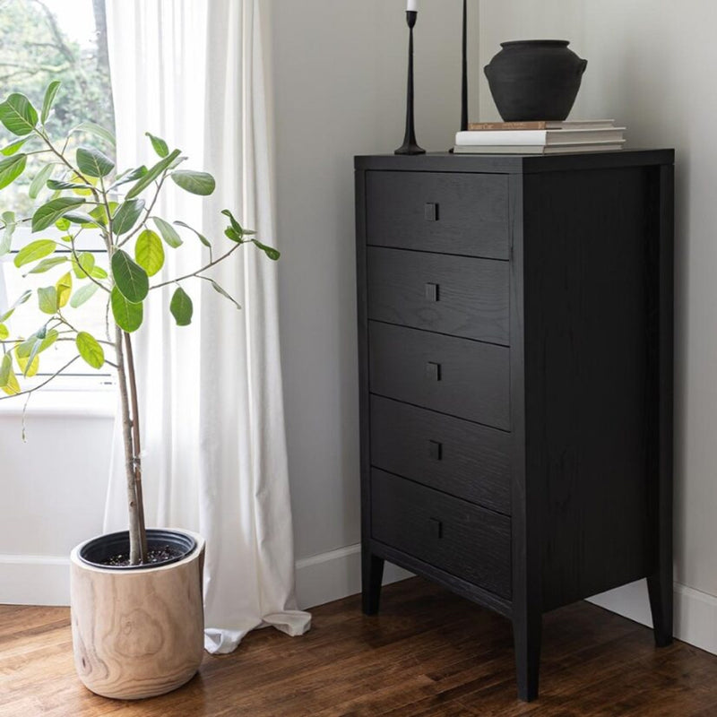 Hara Black Five Drawer- Dresser