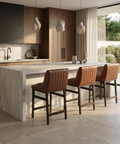 Halden Cognac Modern Faux Leather Counter Stool 