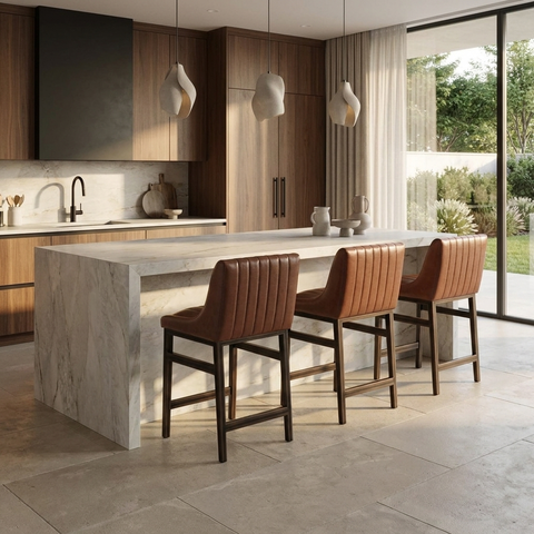 Halden Cognac Modern Faux Leather Counter Stool 