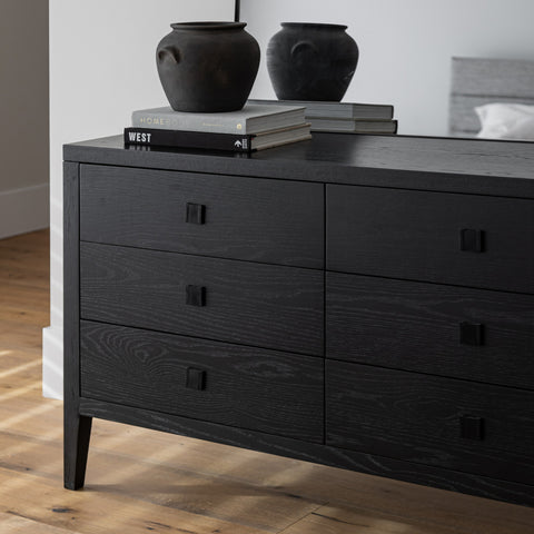 Hara Black Six Drawer- Dresser