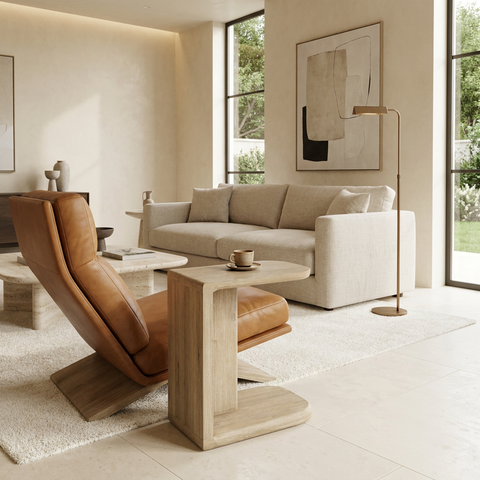 Haru Sand Wash C-Shaped Solid Acacia Wood End Table