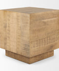 Wooden cube side table on a white background