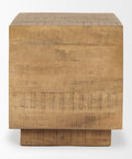 Wooden side table with a textured surface on a white background