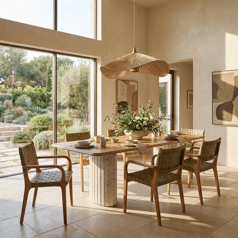 Hedron Mango Wood Marble Dining Table