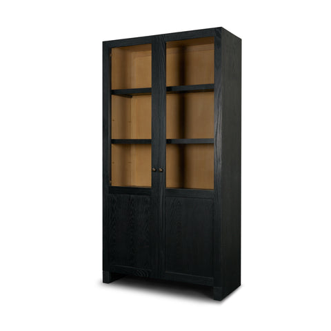 Henry Black and Light Brown Oak Veneer Curio Cabinet-1
