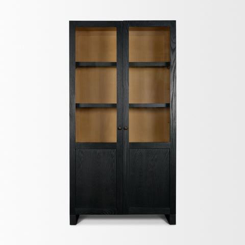 Henry Black and Light Brown Oak Veneer Curio Cabinet-2