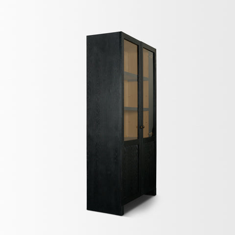 Henry Black and Light Brown Oak Veneer Curio Cabinet-4