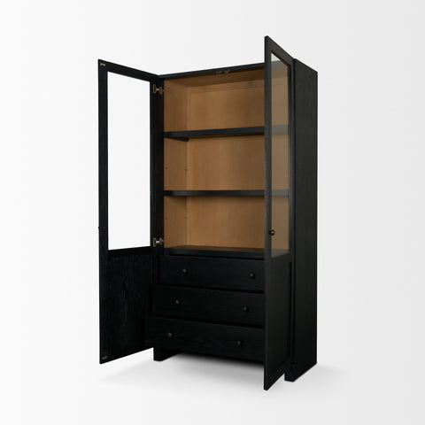 Henry Black and Light Brown Oak Veneer Curio Cabinet-5