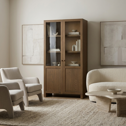 Henry Dark and Light Brown Oak Veneer Curio Cabinet