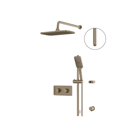 INABOX01 Brushed Nickel 2-Way Shared Thermostatic Shower Kit with 14" x 8" Rectangular Rainhead - Aquabrass-1