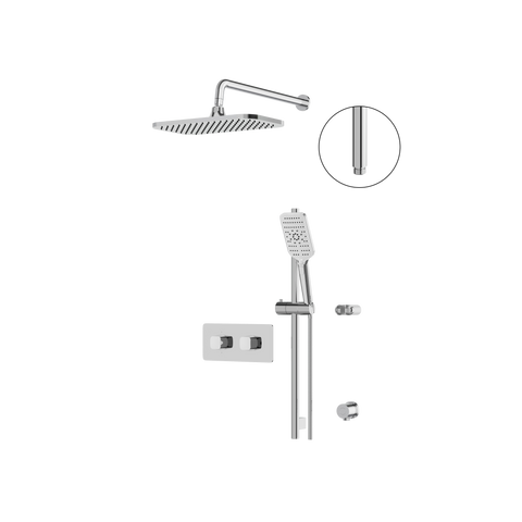 INABOX01 Polished Chrome 2-Way Non-Shared Thermostatic Shower Kit with 14" x 8" Rectangular Rainhead - Aquabrass-1