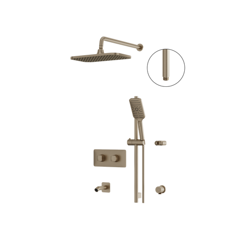 INABOX02 Brushed Nickel 3-Way Shared Thermostatic Shower Kit with Rectangular Rainhead and Tub Spout - Aquabrass-1