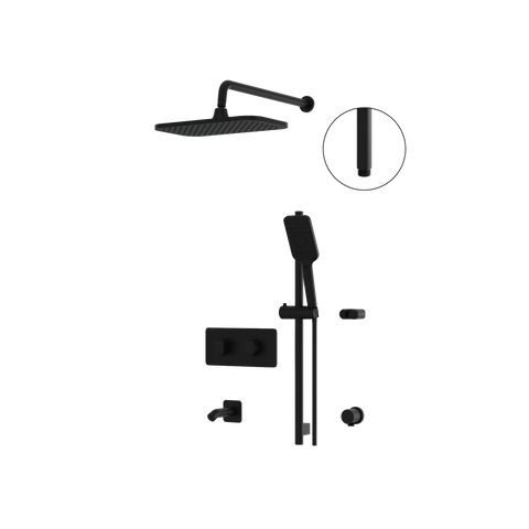 INABOX02 Electro Black 3-Way Non-Shared Thermostatic Shower Kit with Rectangular Rainhead and Tub Spout - Aquabrass-1