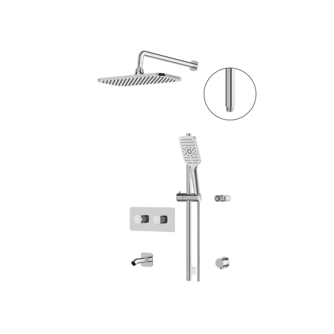 INABOX02 Polished Chrome 3-Way Non-Shared Thermostatic Shower Kit with Rectangular Rainhead and Tub Spout - Aquabrass-1