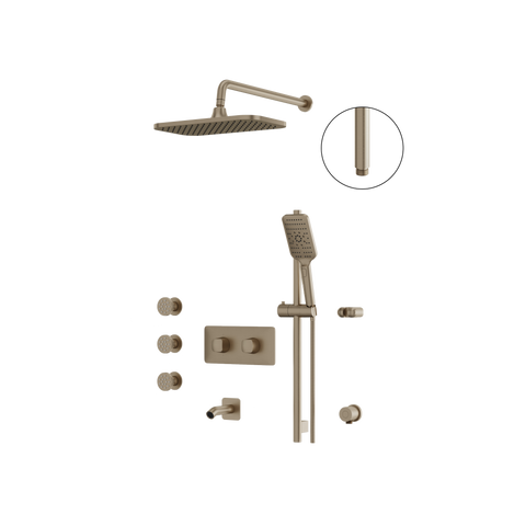 INABOX03 Brushed Nickel 3-Way Shared Thermostatic Shower Kit with Rectangular Rainhead and 3 Body Jets - Aquabrass-1