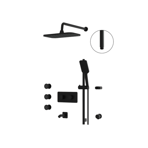 INABOX03 Electro Black 3-Way Non-Shared Thermostatic Shower Kit with Rectangular Rainhead and 3 Body Jets - Aquabrass-1