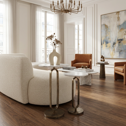 Irene White Marble and Antique Brass End Tables (Set of 2) 