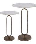 Irene White Marble and Antique Brass End Tables (Set of 2) -1