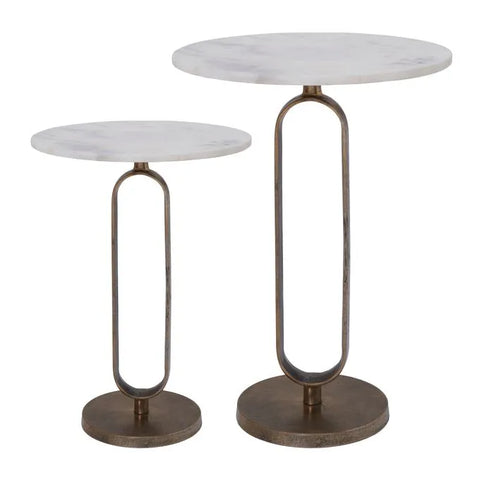 Irene White Marble and Antique Brass End Tables (Set of 2) -1