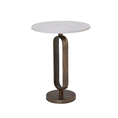 Irene White Marble and Antique Brass End Tables (Set of 2) -7