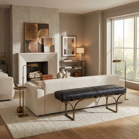 Jessie Black Leather Gold Frame Bench