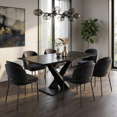 Julius Black Extendable Sintered Stone Dining Table