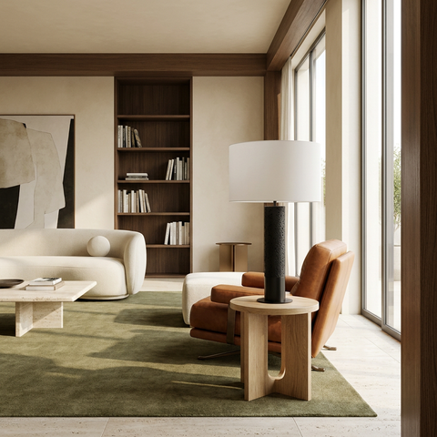 Kampen Matte Black Travertine Table Lamp 