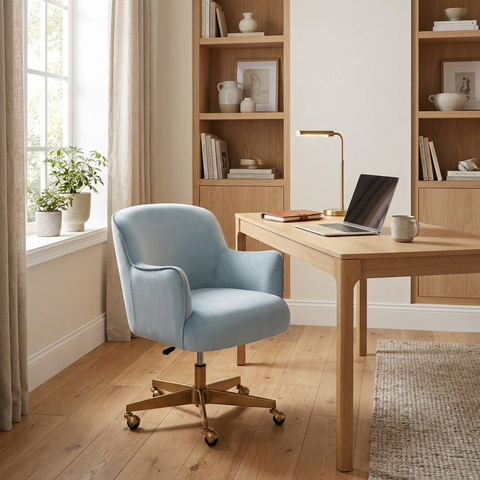 Karina Cornflower Blue Fabric Swivel Office Chair