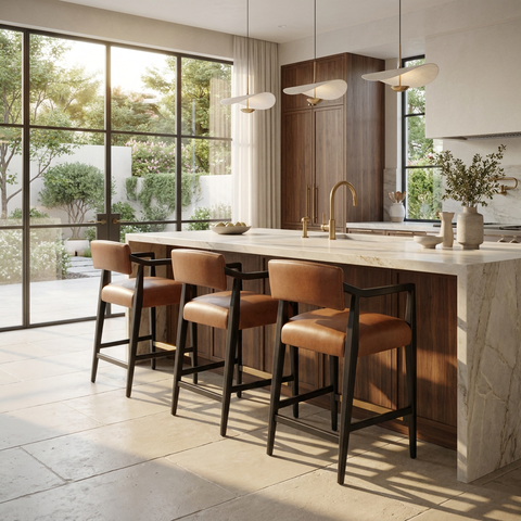 Keagan Tobacco Modern Leather Counter Stool
