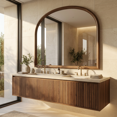 Kindra Walnut Wood Modern Wall Mirror 