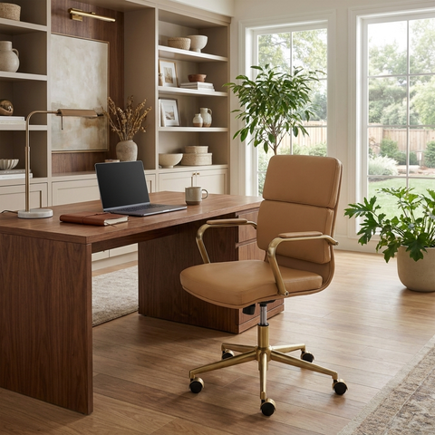 Kleo Tan Faux Leather Office Chair