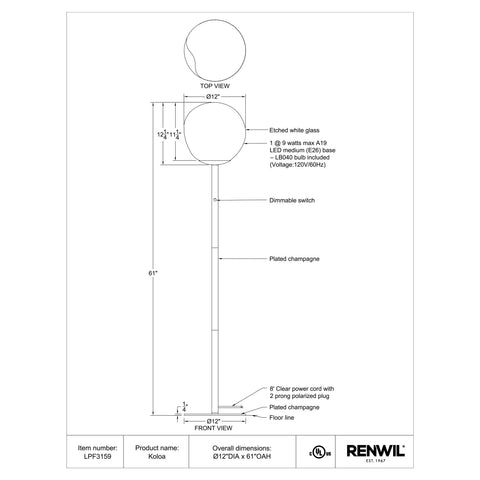 Koloa Champagne & White Glass Floor Lamp -5