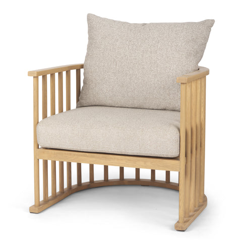 Kopari Beige Tweed Fabric & Light Brown Wood Accent Chair-1