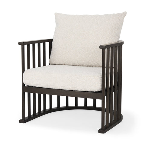 Kopari White Boucle & Dark Brown Wood Accent Chair-1