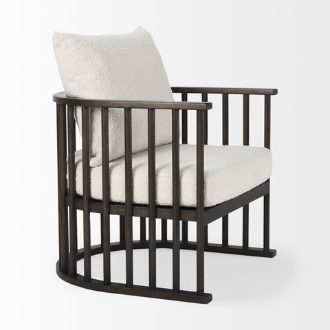 Kopari White Boucle & Dark Brown Wood Accent Chair-7