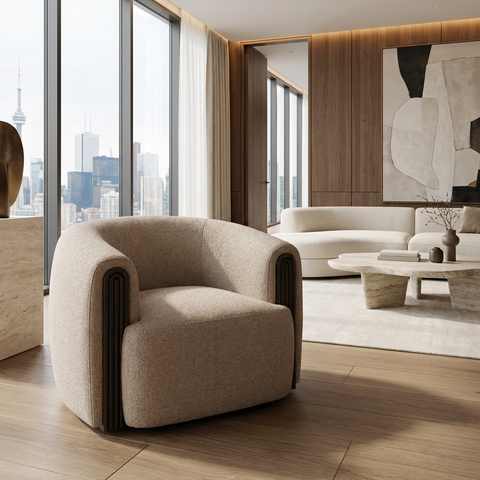 Kornelia Mushroom Fabric Barrel Accent Chair 
