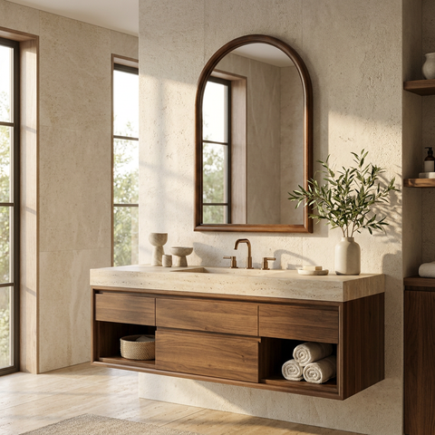 Lanai Walnut Wood Modern Wall Mirror