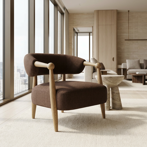 Lewis Mocha Fabric Open Back Accent Chair 
