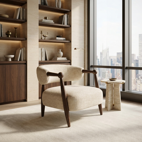 Lewis Oatmeal Fabric Open Back Accent Chair