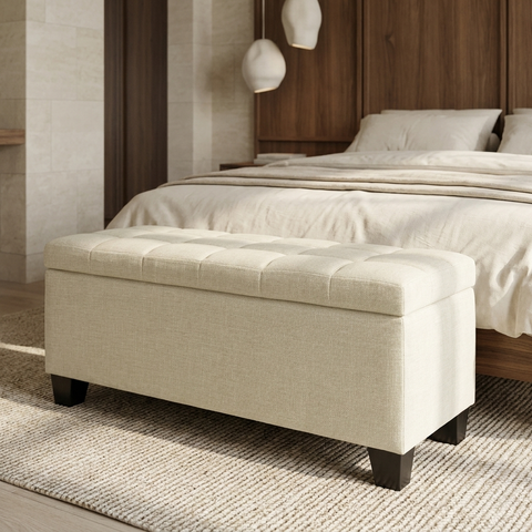 Lila Beige Storage Ottoman Bench