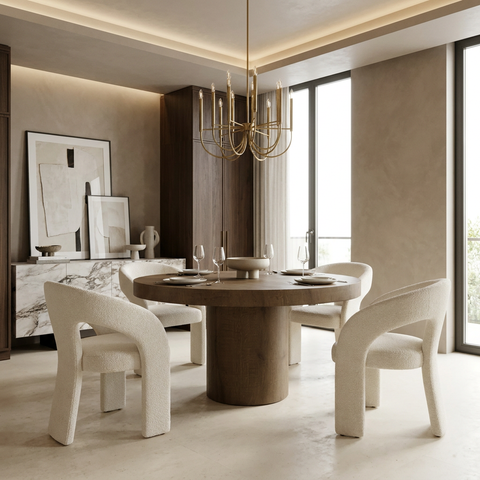 Lyonne 42" Medium Brown Oak Veneer Pedestal Dining Table