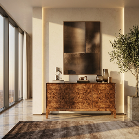 burl wood sideboard cabinet