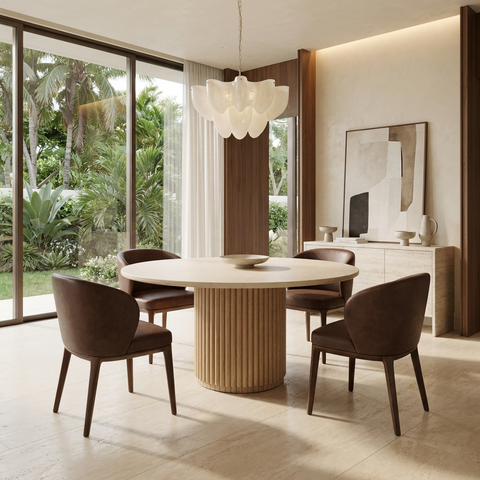 Marbrello 60" Botticino Marble Round Dining Table 
