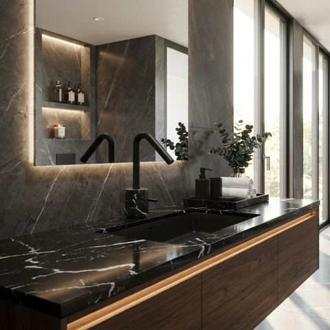 Marmo Black Marquina Black Single Hole Bathroom Faucet