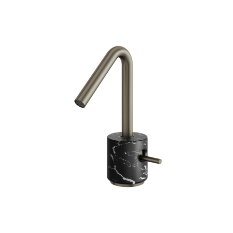 Marmo Black Marquina Brushed Black Chrome Single Hole Bathroom Faucet