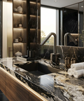 Marmo Black Marquina Brushed Black Chrome Single Hole Bathroom Faucet