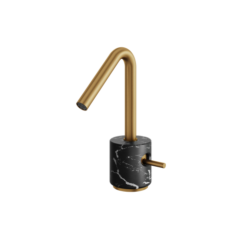 Marmo Black Marquina Brushed Gold Single Hole Bathroom Faucet