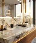 Marmo Black Marquina Brushed Gold Single Hole Bathroom Faucet