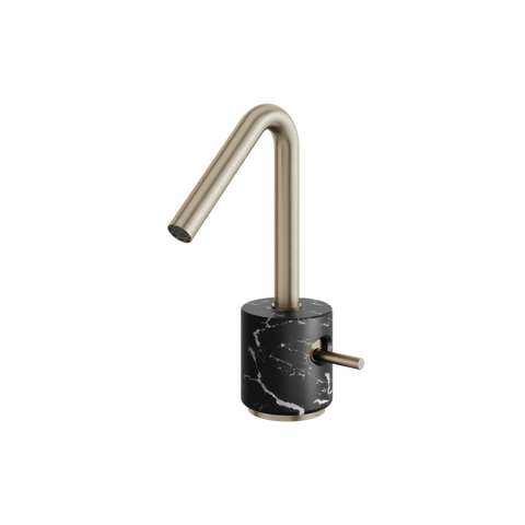 Marmo Black Marquina Brushed Nickel Single Hole Bathroom Faucet
